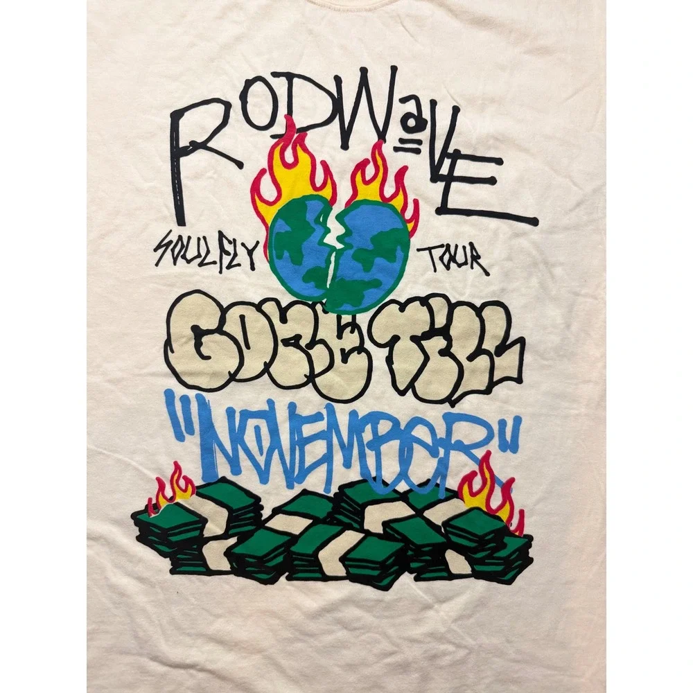 Rod‎ Wave SoulFly Tour Shirt Mens XL Cream Gone Till November Graphic Tee